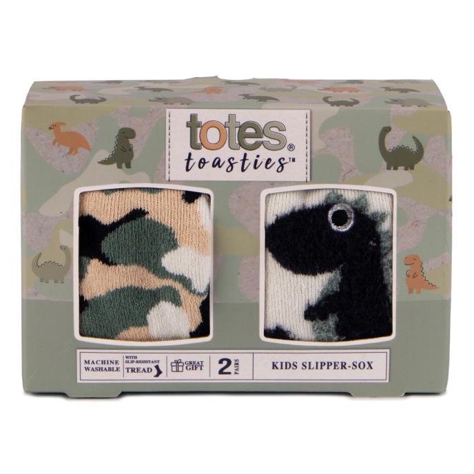 totes toasties® Childrens Original Slipper-Sox (Twin Pack) Dino / Camo Extra Image 3